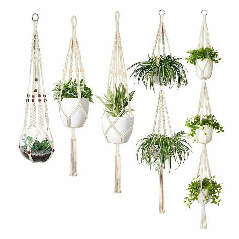 Macrame Plant Hanger Natural Wood Brick Red | Kelmera