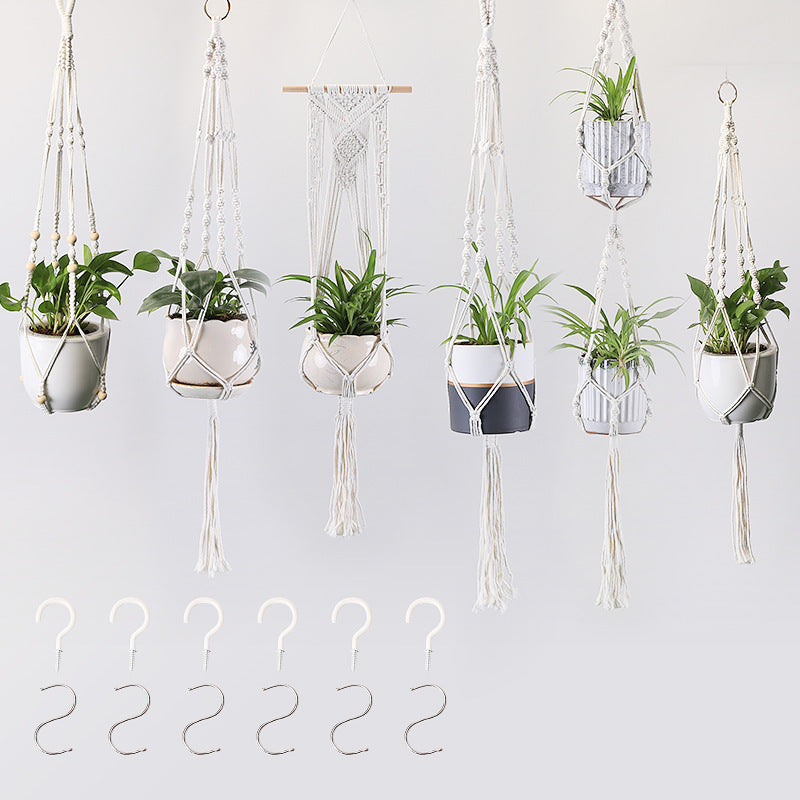 Macrame Plant Hanger Natural Wood Brick Red | Kelmera