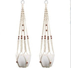 Macrame Plant Hanger Natural Wood Brick Red | Kelmera