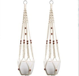 Macrame Plant Hanger Natural Wood Brick Red | Kelmera