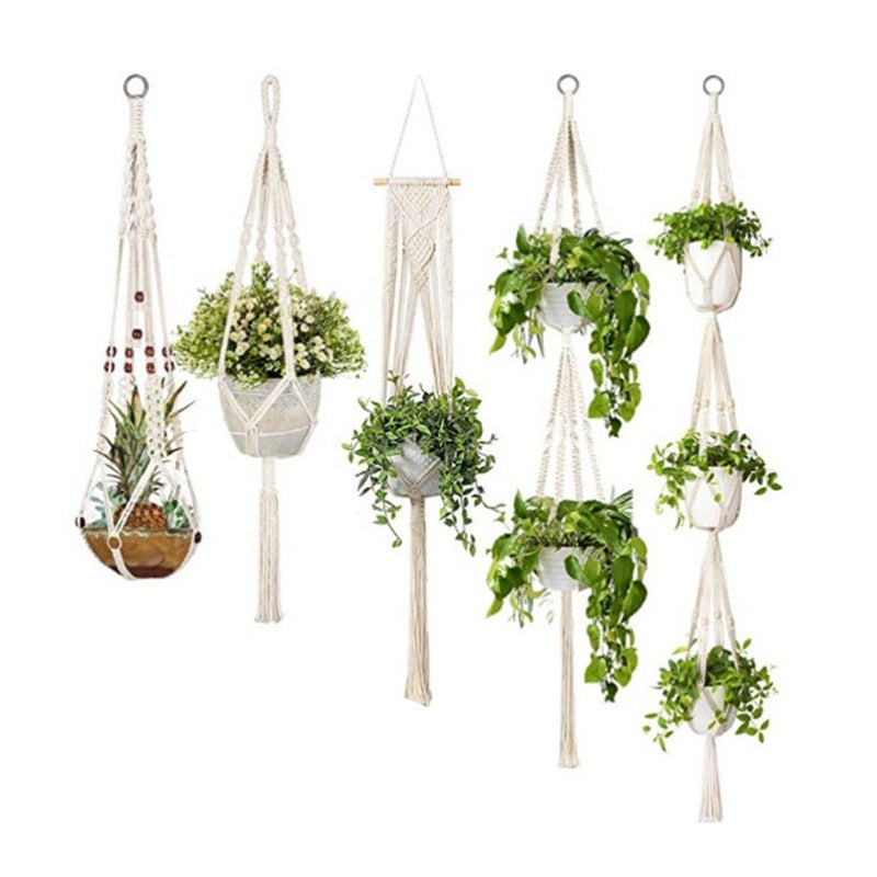 Macrame Plant Hanger Natural Wood Brick Red | Kelmera