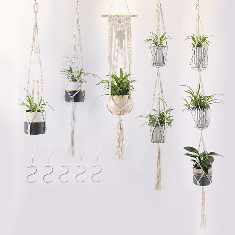 Macrame Plant Hanger Natural Wood Brick Red | Kelmera
