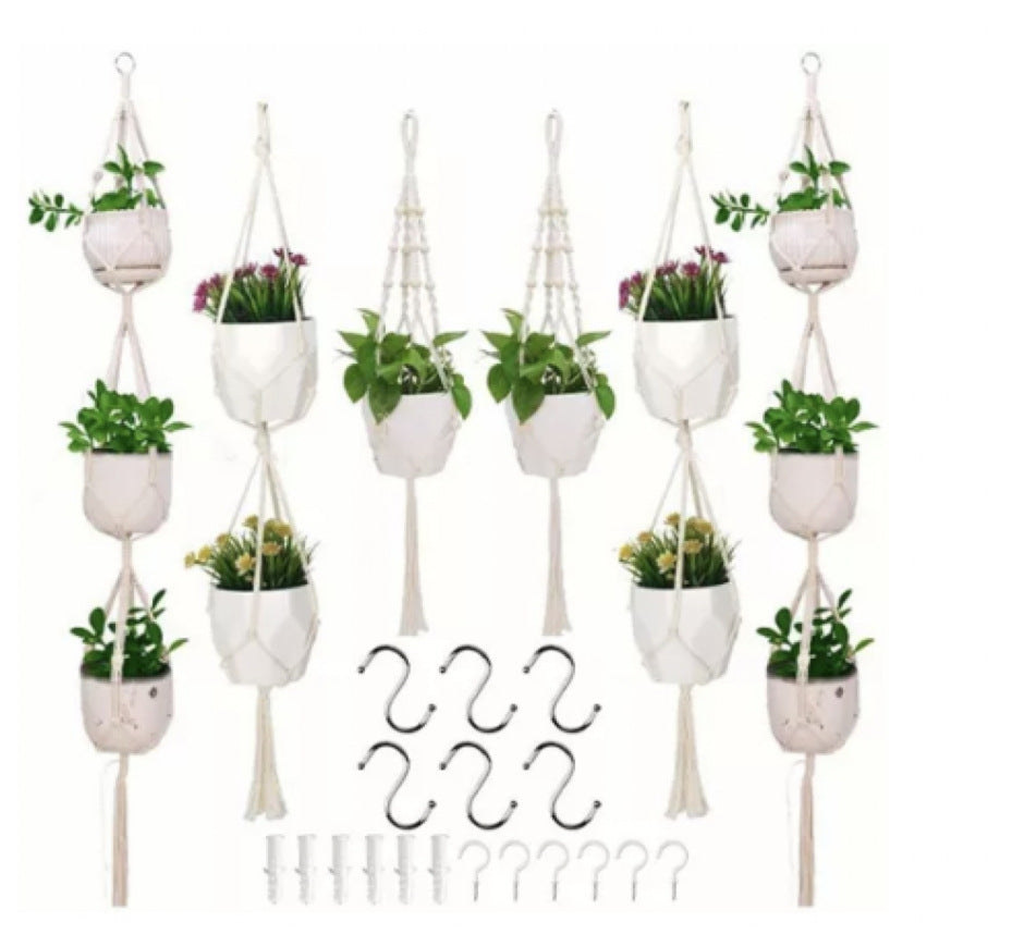 Macrame Plant Hanger Natural Wood Brick Red | Kelmera