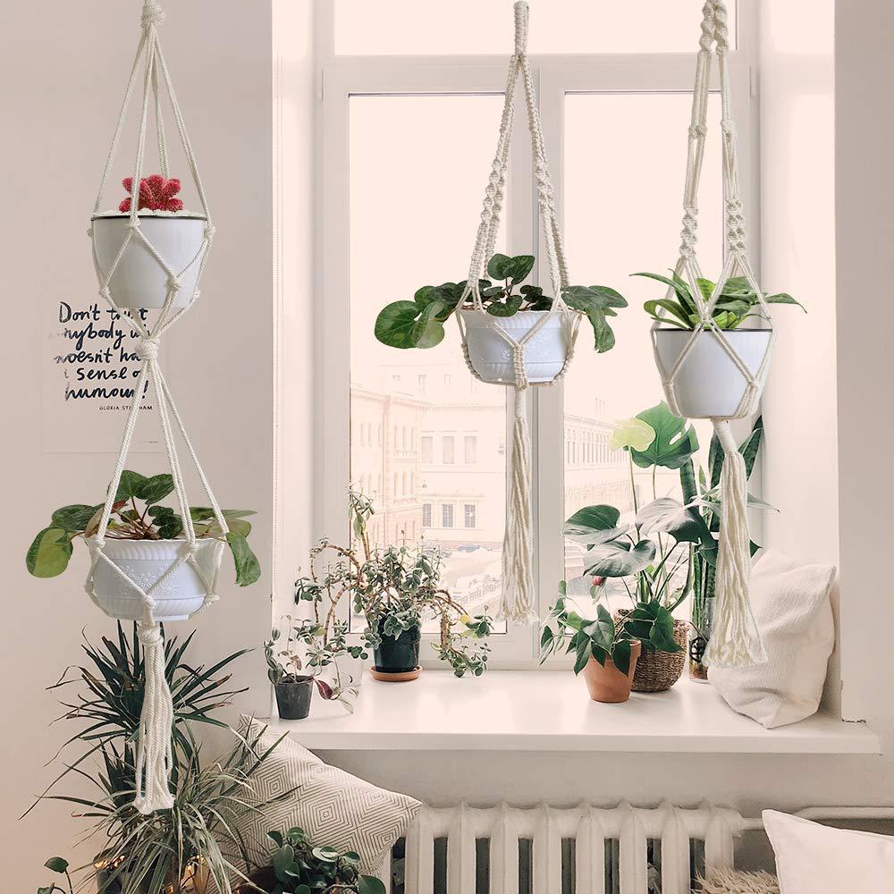 Macrame Plant Hanger Natural Wood Brick Red | Kelmera