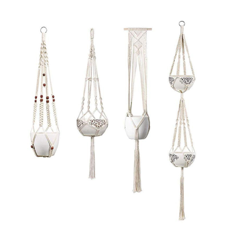 Macrame Plant Hanger Natural Wood Brick Red | Kelmera