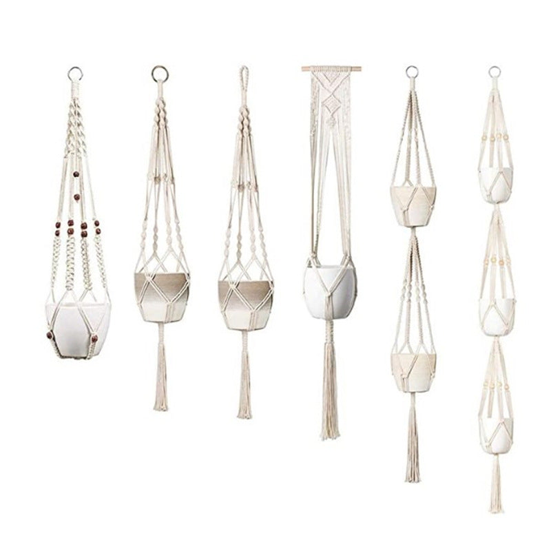 Macrame Plant Hanger Natural Wood Brick Red | Kelmera