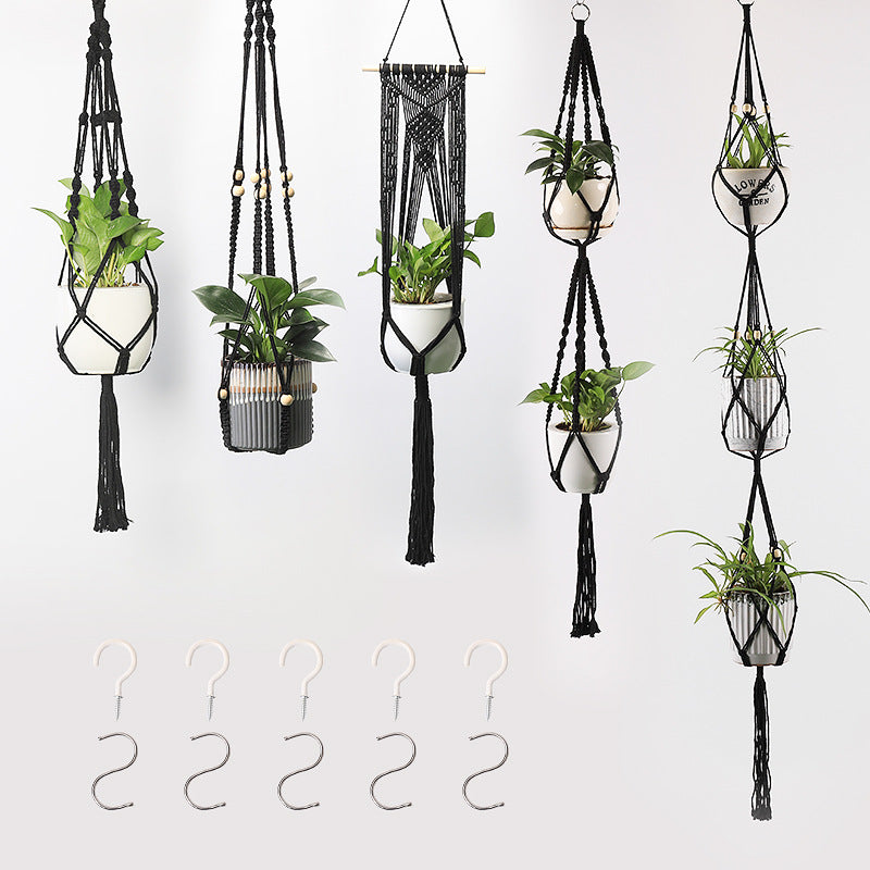 Macrame Plant Hanger Natural Wood Brick Red | Kelmera