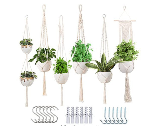 Macrame Plant Hanger Natural Wood Brick Red | Kelmera