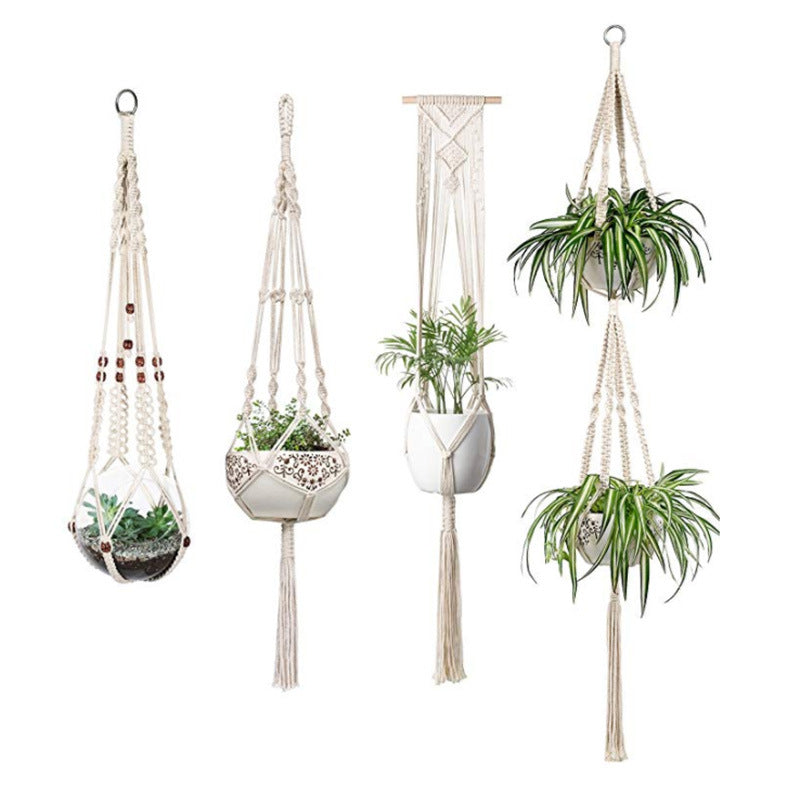 Macrame Plant Hanger Natural Wood Brick Red | Kelmera