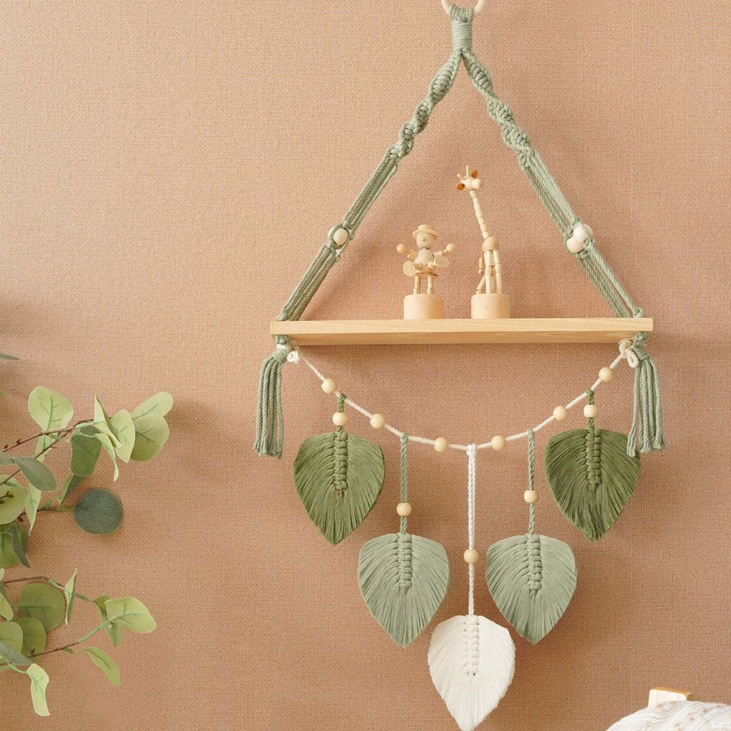 Macrame Plant Shelf with Artistic Leaf Design | Kelmera