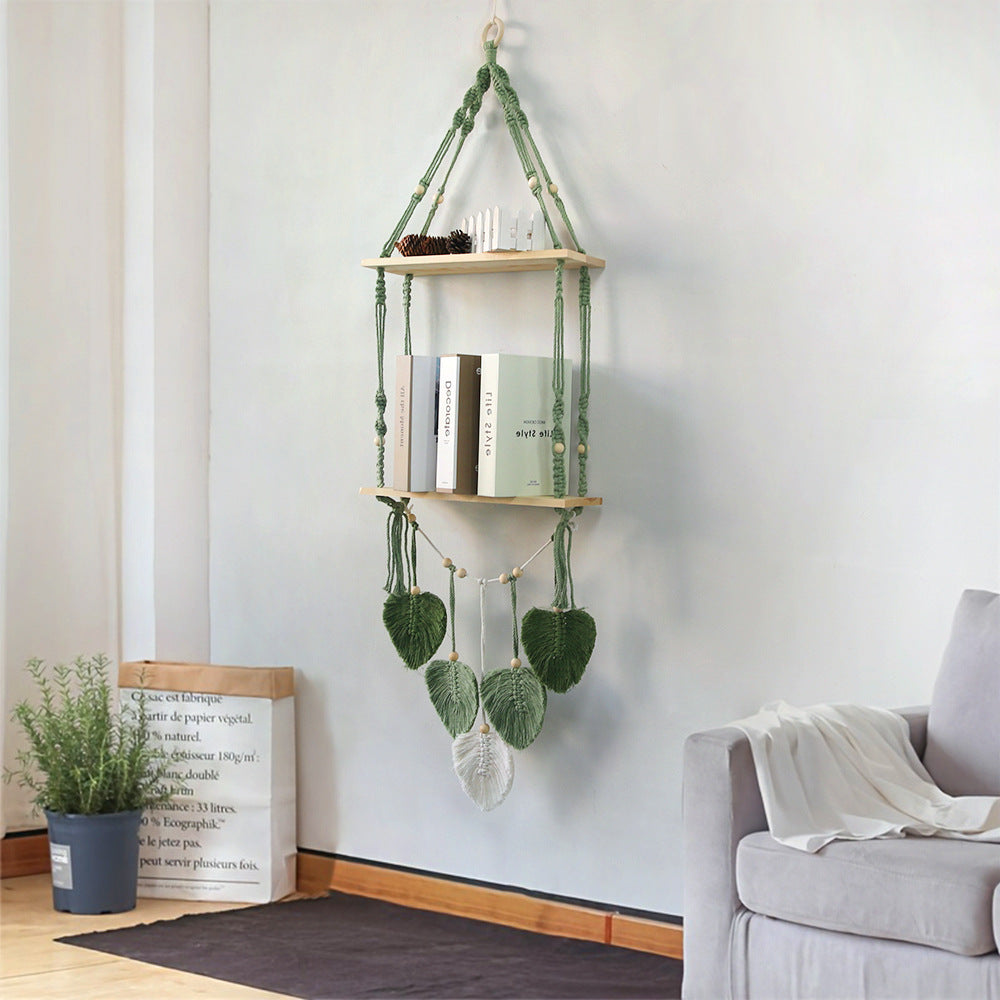 Macrame Plant Shelf with Artistic Leaf Design | Kelmera