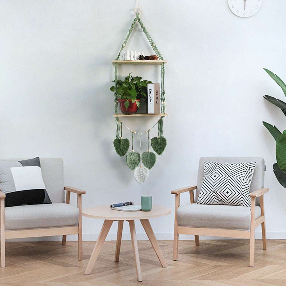 Macrame Plant Shelf with Artistic Leaf Design | Kelmera