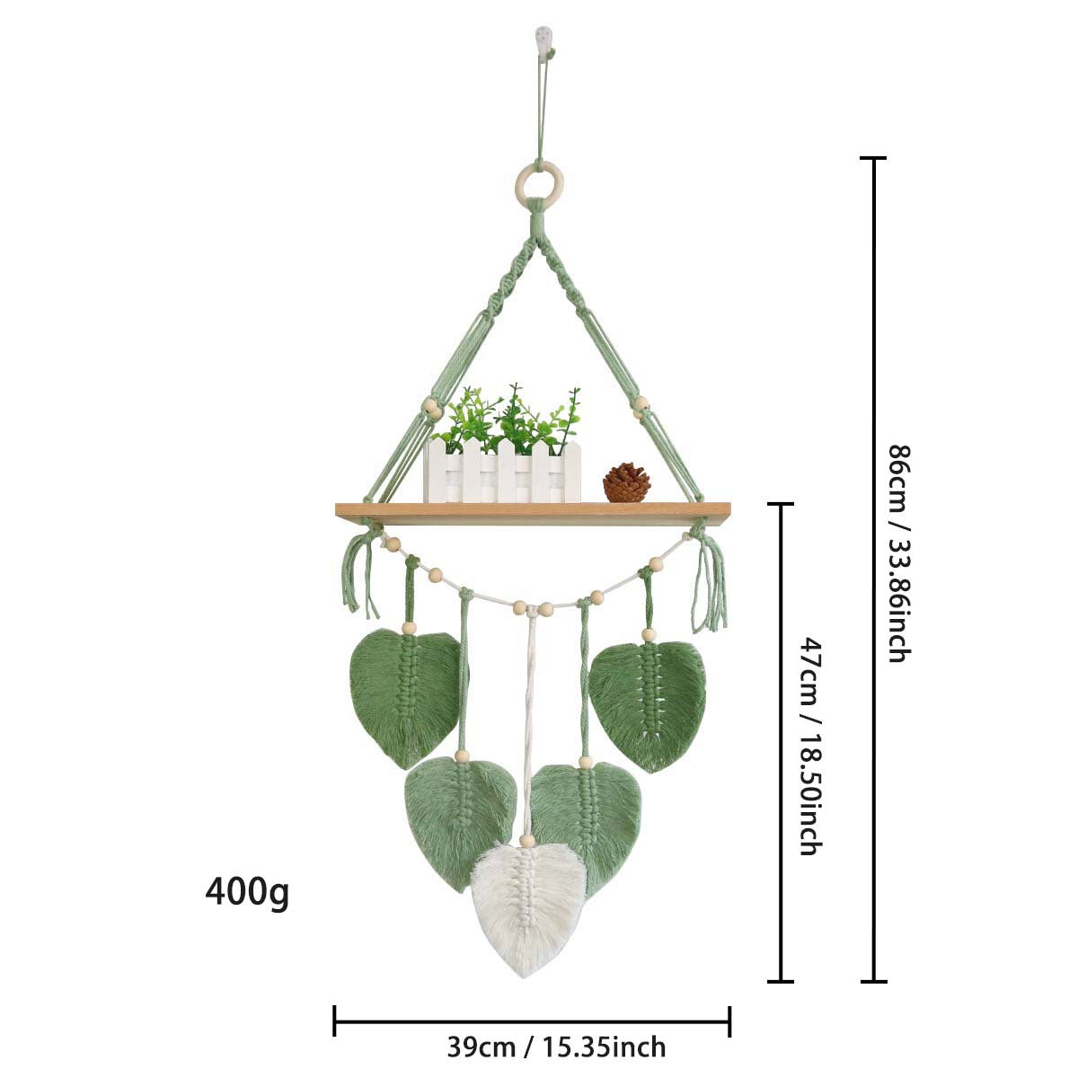 Macrame Plant Shelf with Artistic Leaf Design | Kelmera