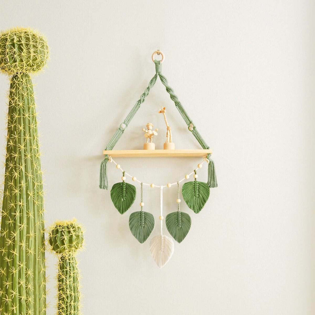 Macrame Plant Shelf with Artistic Leaf Design | Kelmera