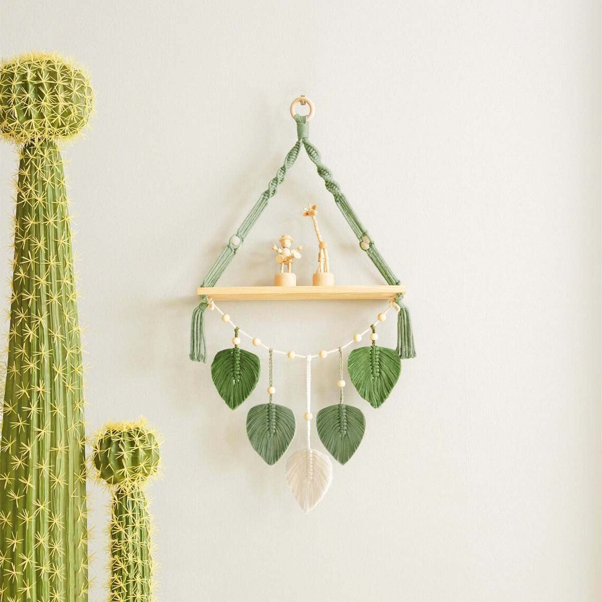 Macrame Plant Shelf with Artistic Leaf Design | Kelmera