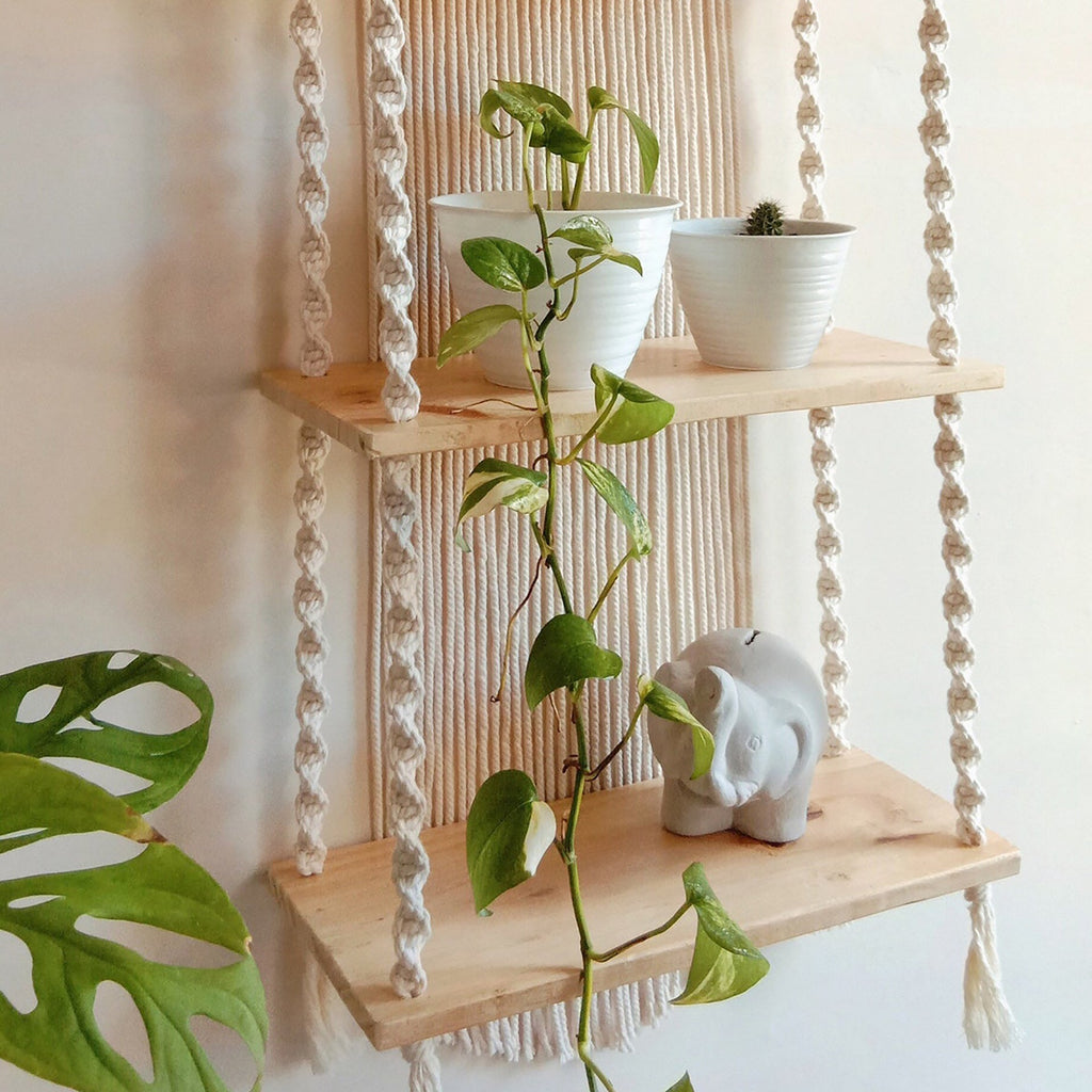 Macrame Plant Shelf with Decorative Hanging Design | Kelmera