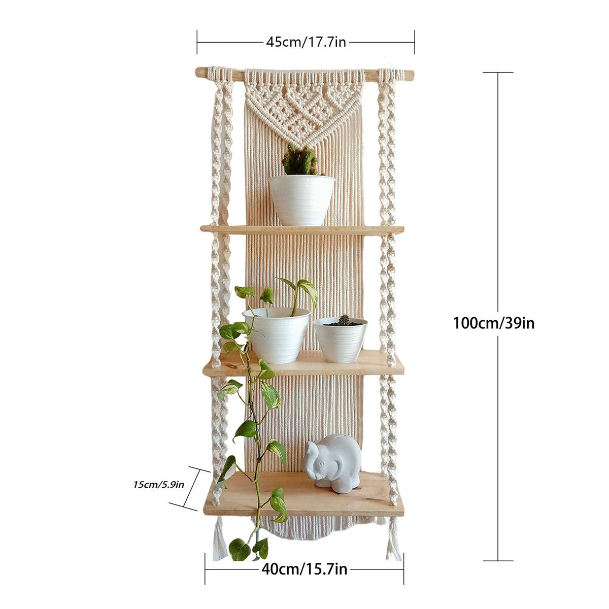 Macrame Plant Shelf with Decorative Hanging Design | Kelmera
