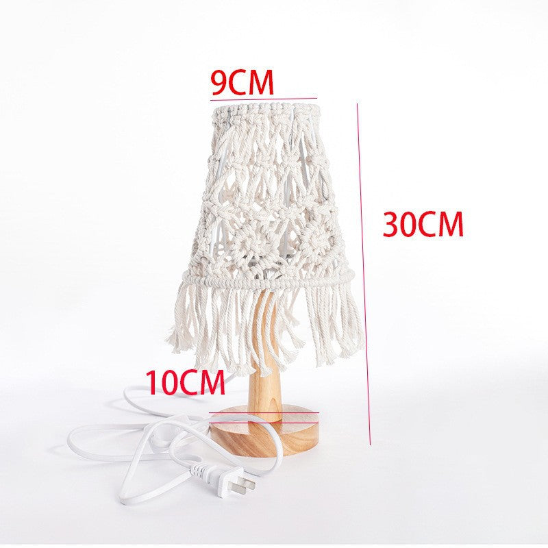 Macrame Table Lamp with Natural Wooden Base | Kelmera