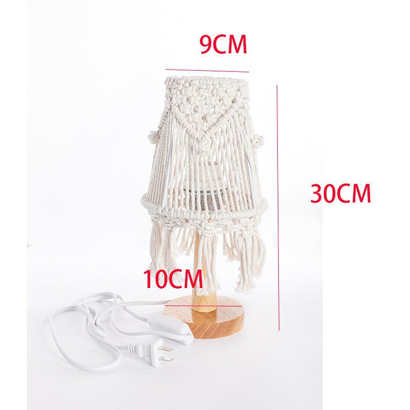 Macrame Table Lamp with Natural Wooden Base | Kelmera