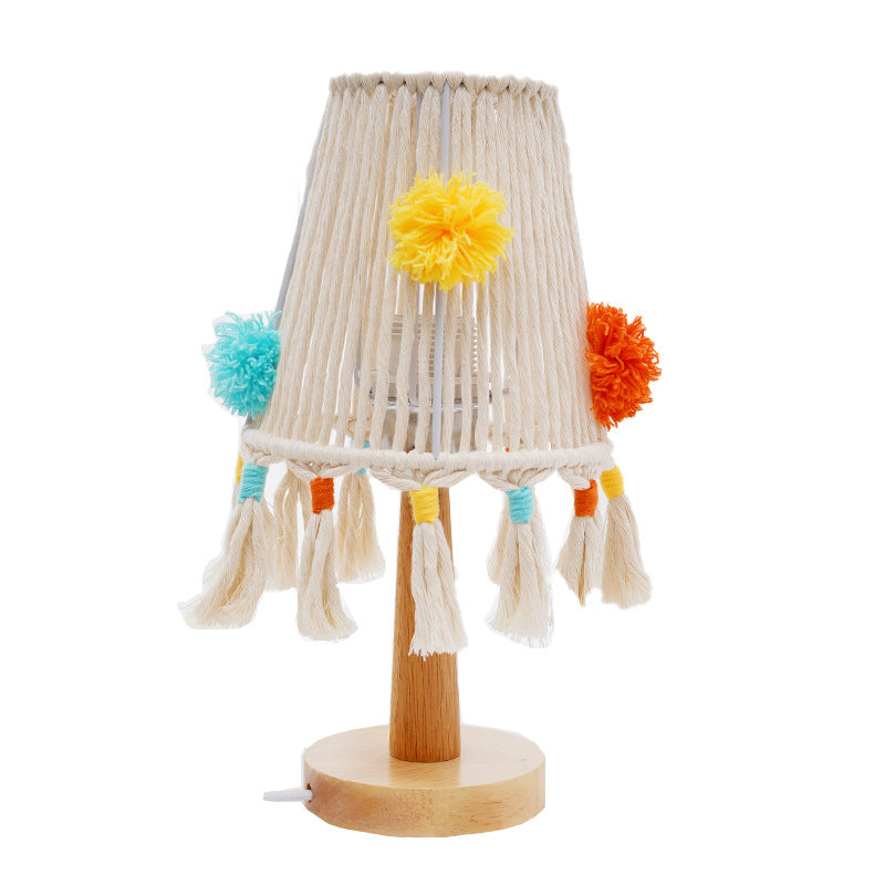 Macrame Table Lamp with Natural Wooden Base | Kelmera