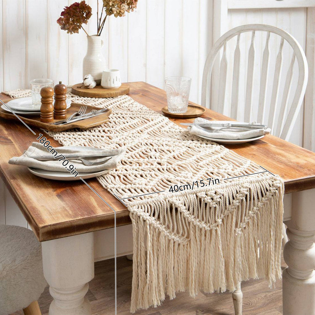 Macrame Table Runner Ivory | Kelmera