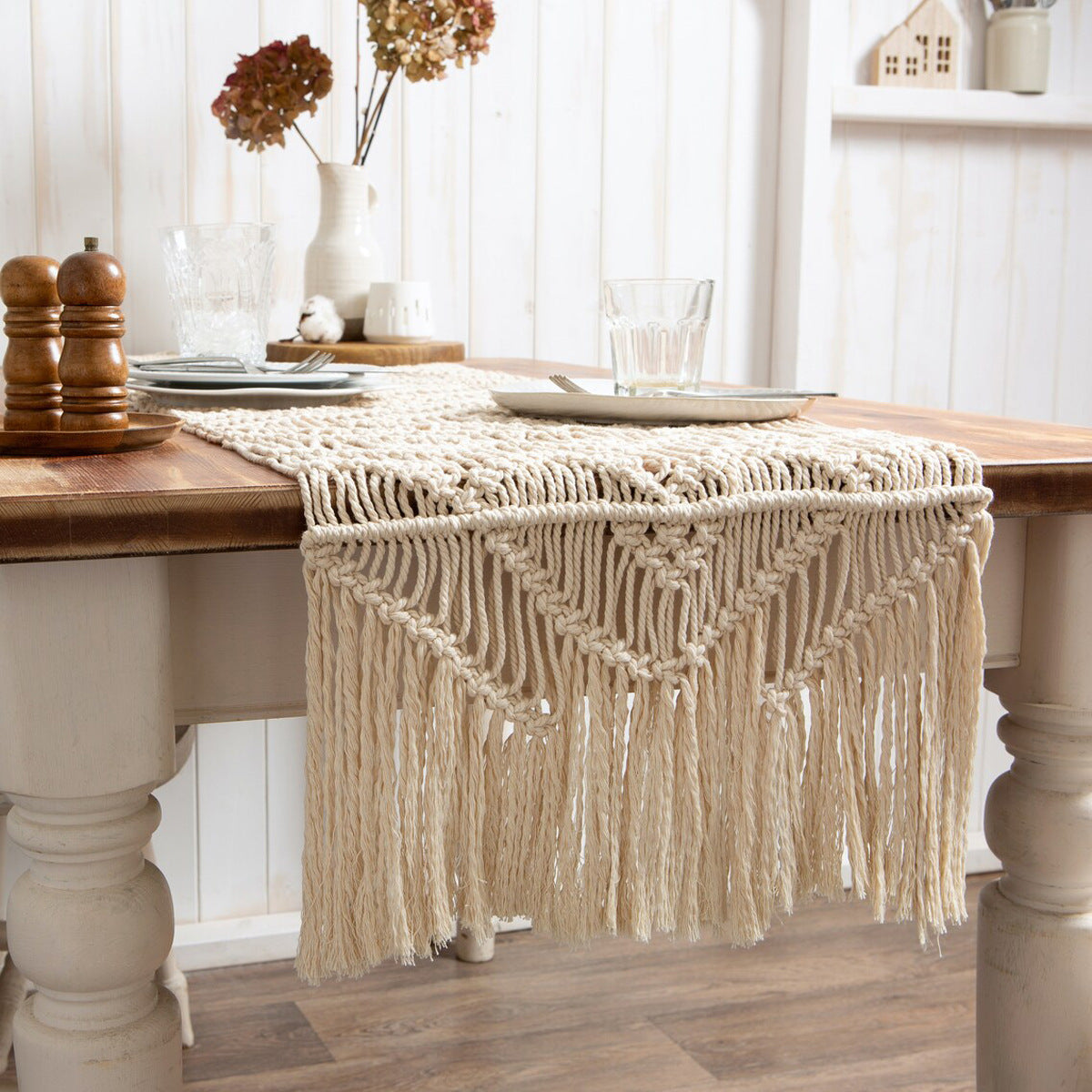 Macrame Table Runner Ivory | Kelmera