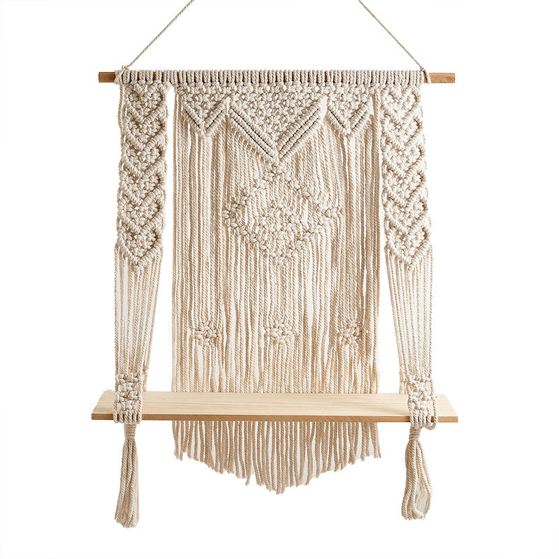 Macrame Wall Hanging Art with Wooden Shelf | Kelmera