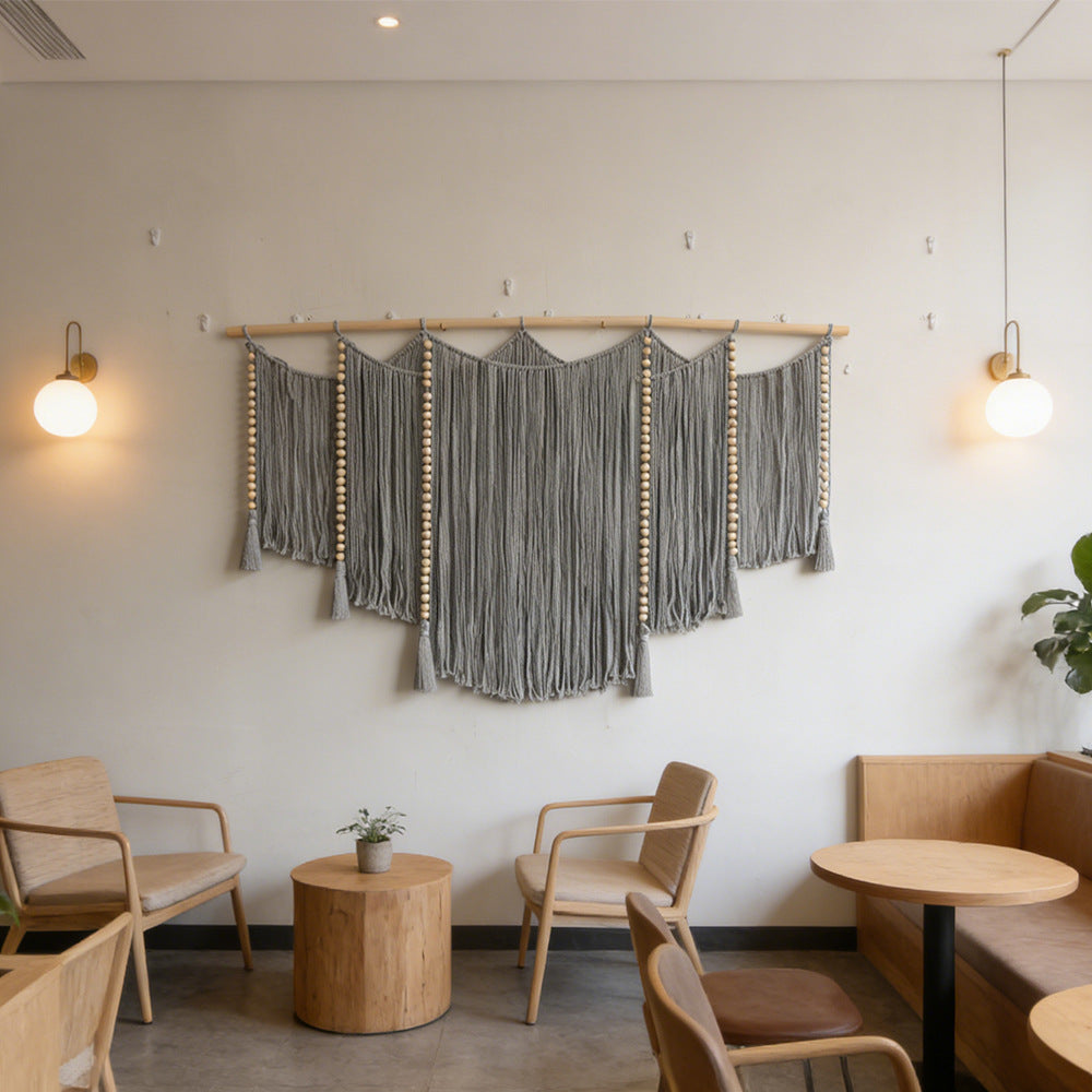 Macrame Wall Hanging with Intricate Fringes and Wooden Beads | Kelmera