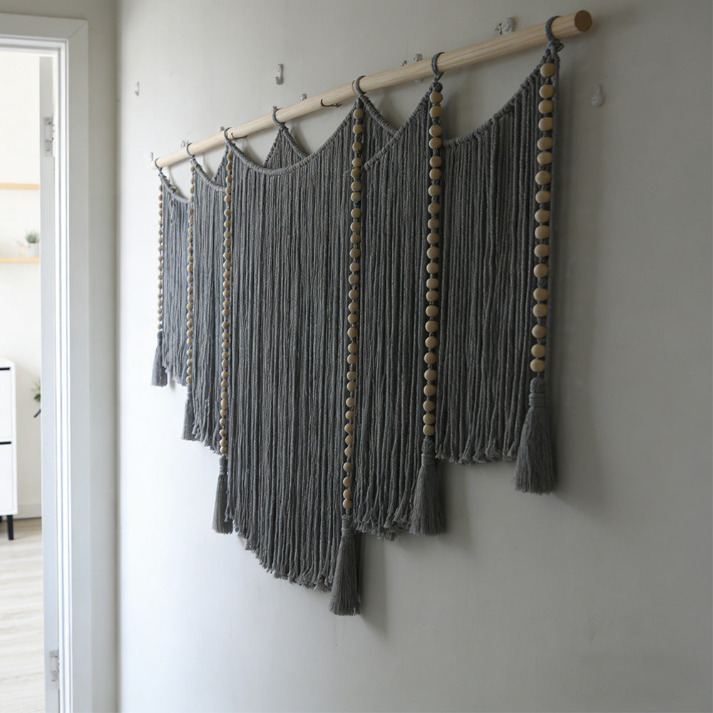 Macrame Wall Hanging with Intricate Fringes and Wooden Beads | Kelmera