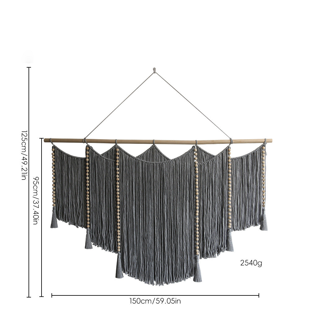 Macrame Wall Hanging with Intricate Fringes and Wooden Beads | Kelmera