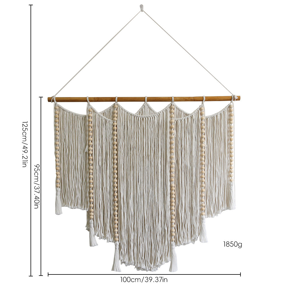 Macrame Wall Hanging with Intricate Fringes and Wooden Beads | Kelmera
