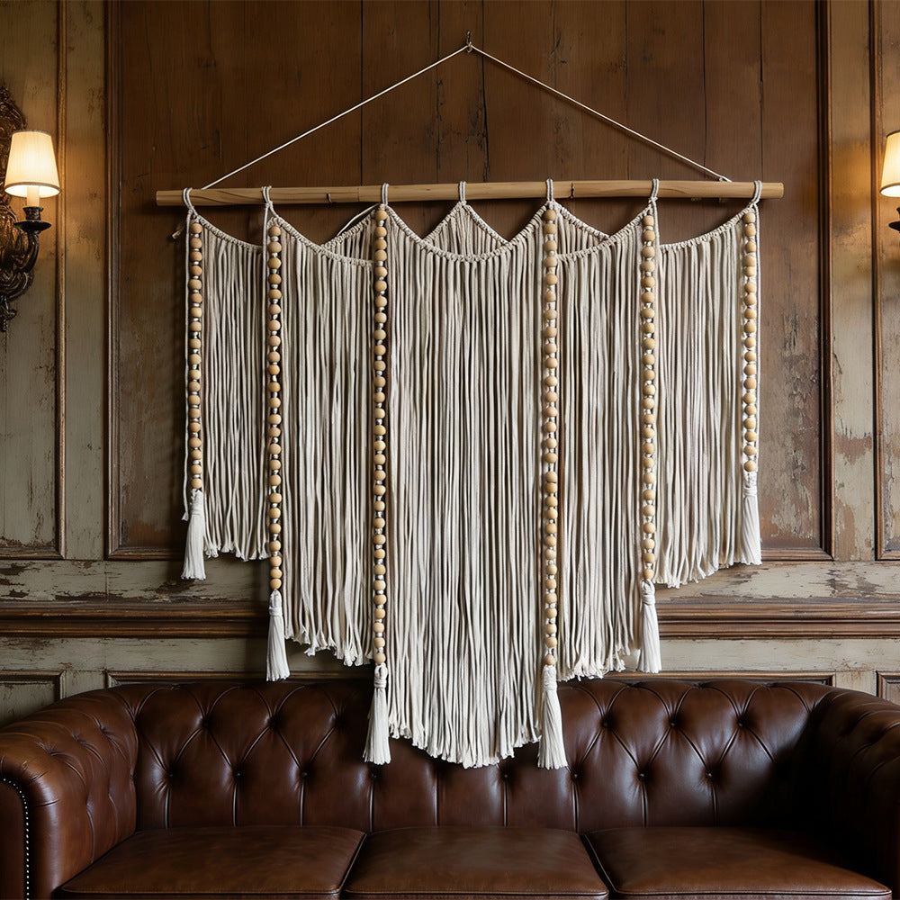 Macrame Wall Hanging with Intricate Fringes and Wooden Beads | Kelmera