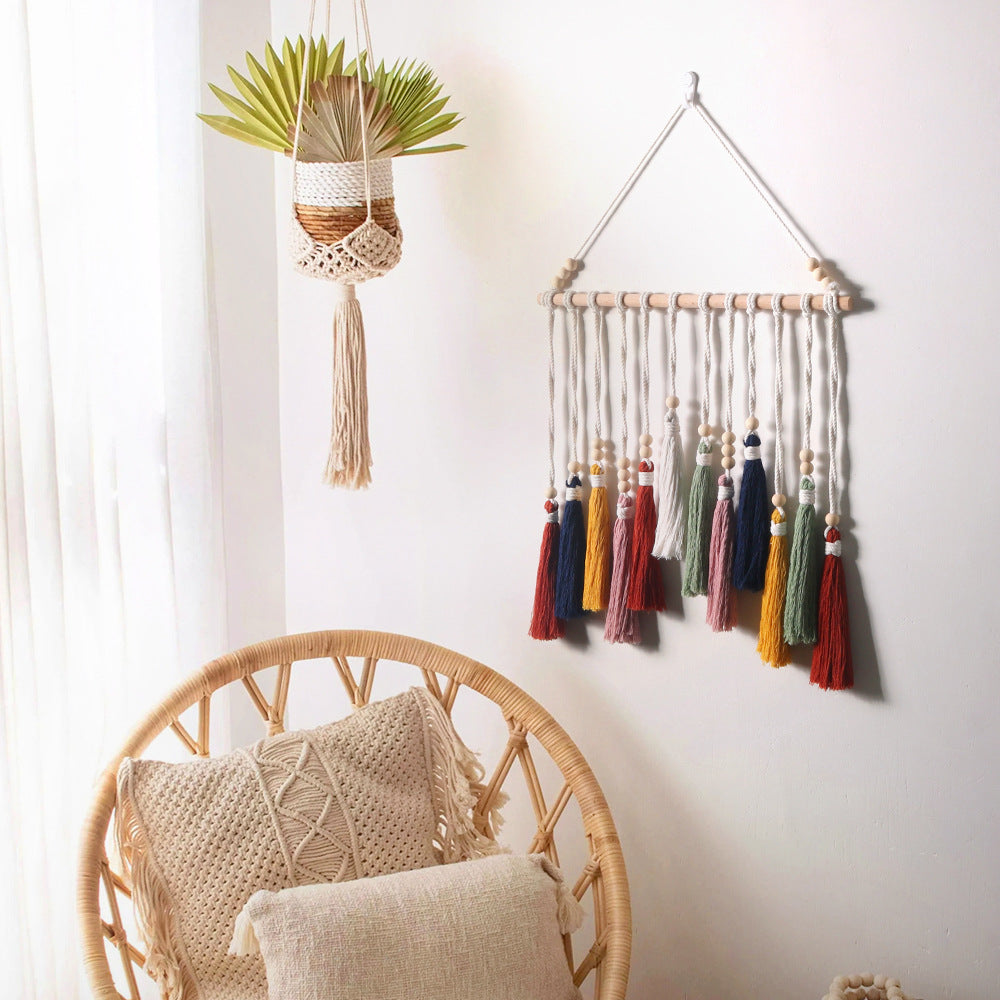 Macrame Wall Hanging with Tassels and Wooden Beads | Kelmera