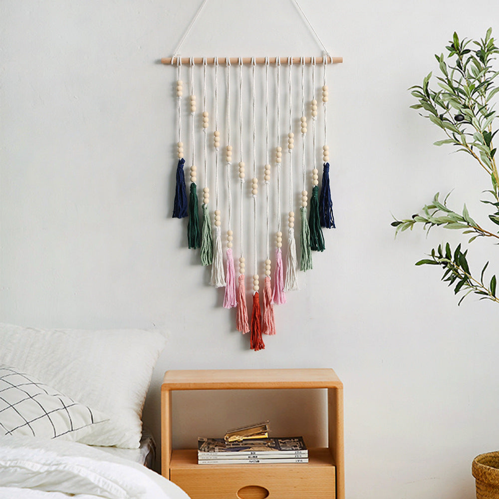 Macrame Wall Hanging with Tassels and Wooden Beads | Kelmera