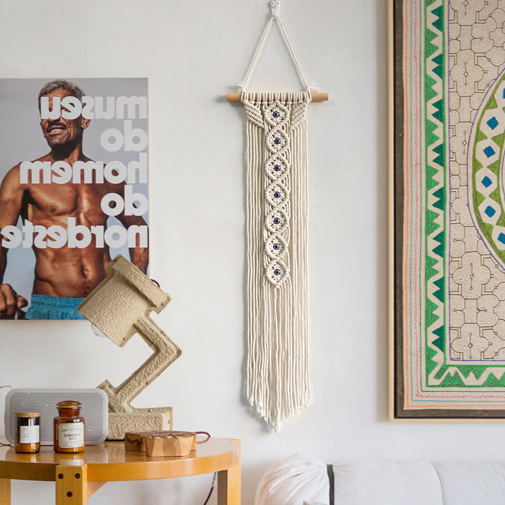 Macrame Wall Hanging with Wooden Ring and Decorative Elements | Kelmera