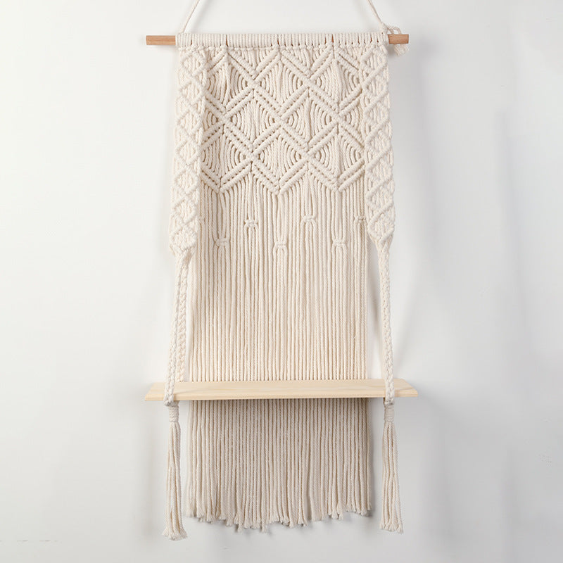 Macrame Wall Shelf with Integrated Plant Holder | Kelmera