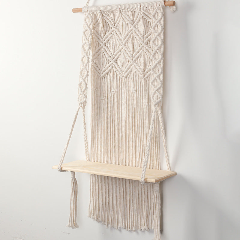 Macrame Wall Shelf with Integrated Plant Holder | Kelmera