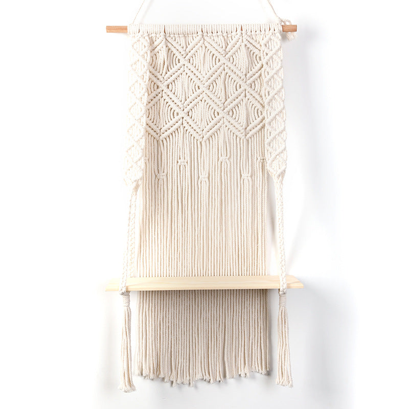 Macrame Wall Shelf with Integrated Plant Holder | Kelmera