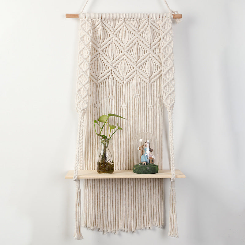 Macrame Wall Shelf with Integrated Plant Holder | Kelmera