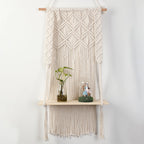Macrame Wall Shelf with Integrated Plant Holder | Kelmera