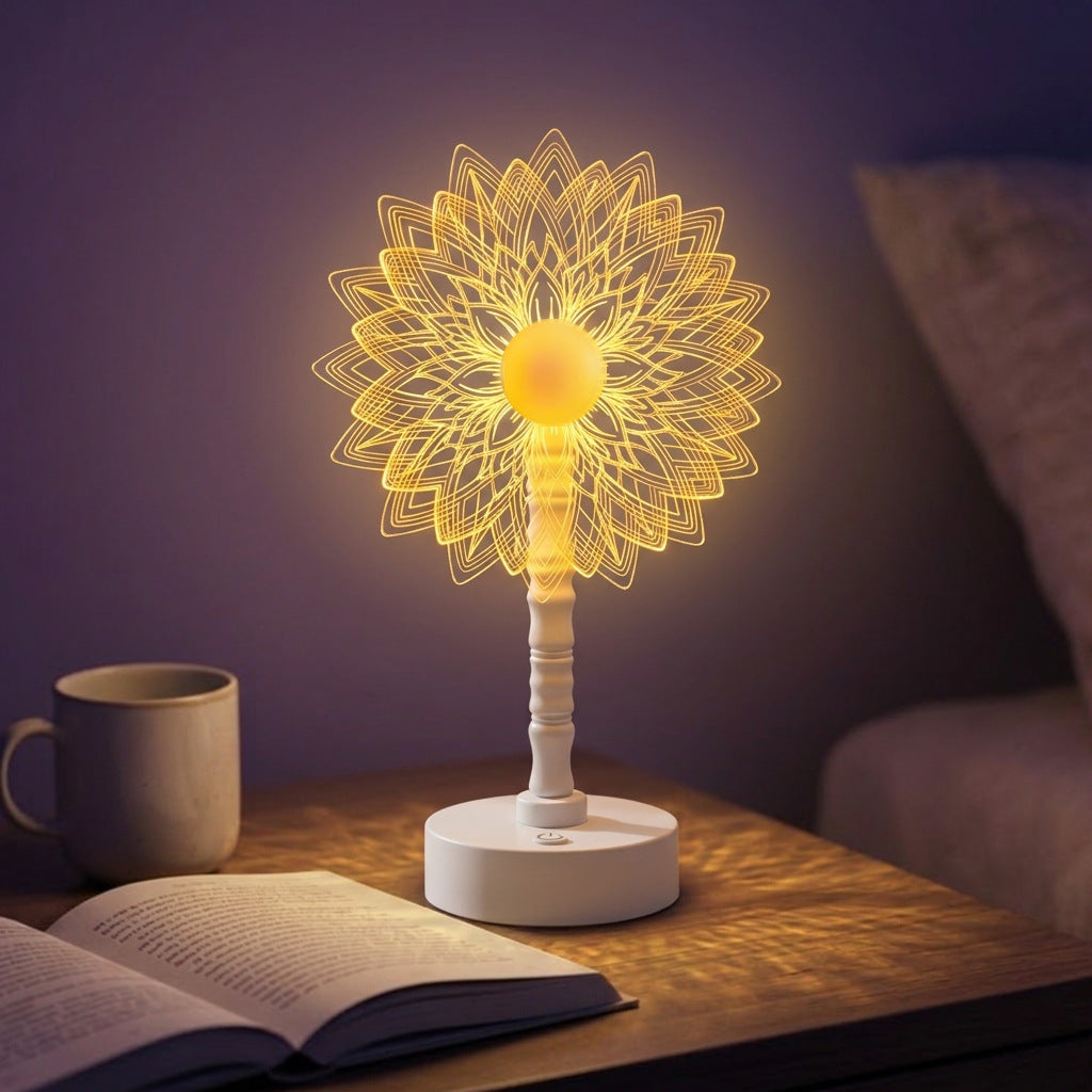 Mandala LED Three-Dimensional Illusion Night Light Table Lamp with Acrylic Flower Panel | Kelmera