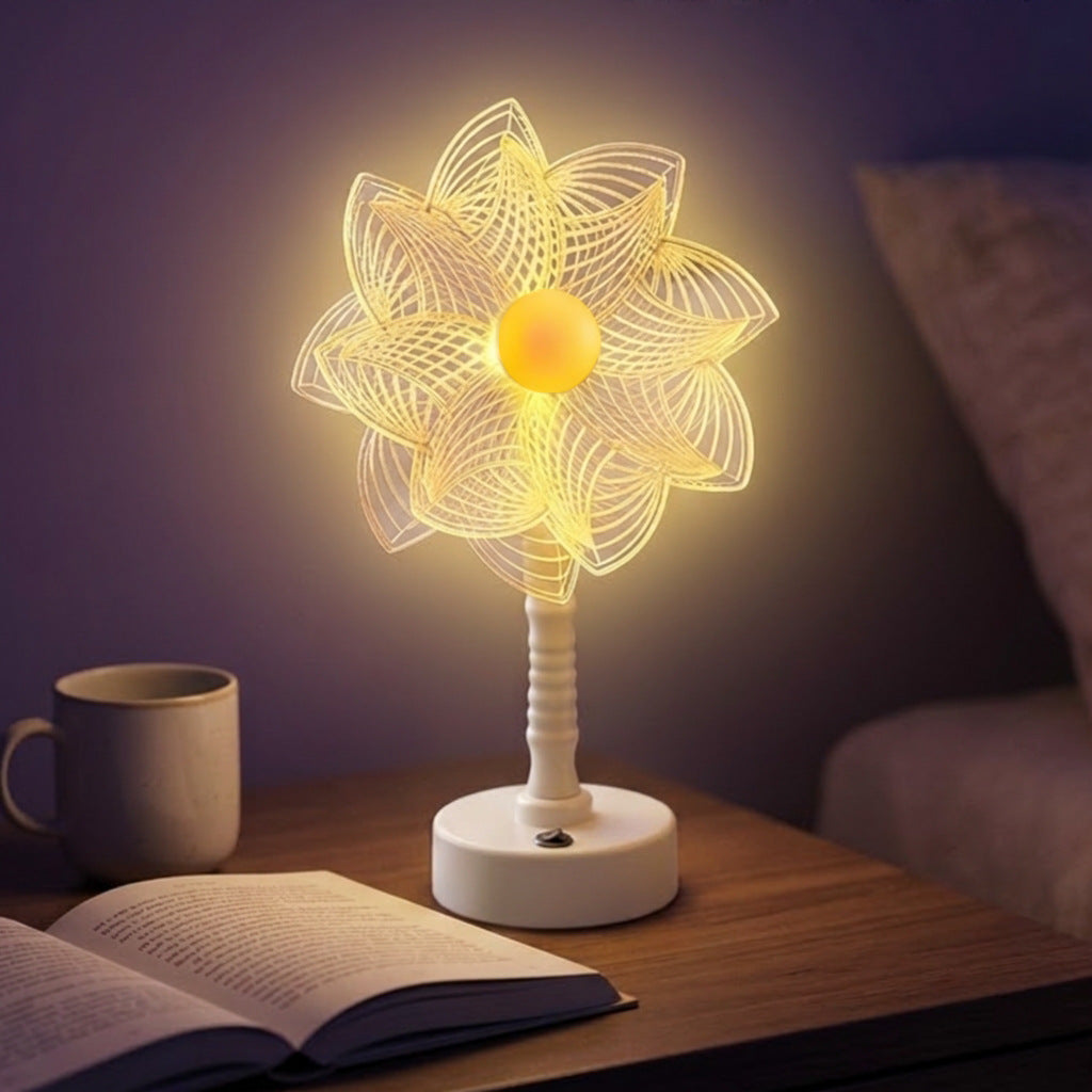 Mandala LED Three-Dimensional Illusion Night Light Table Lamp with Acrylic Flower Panel | Kelmera