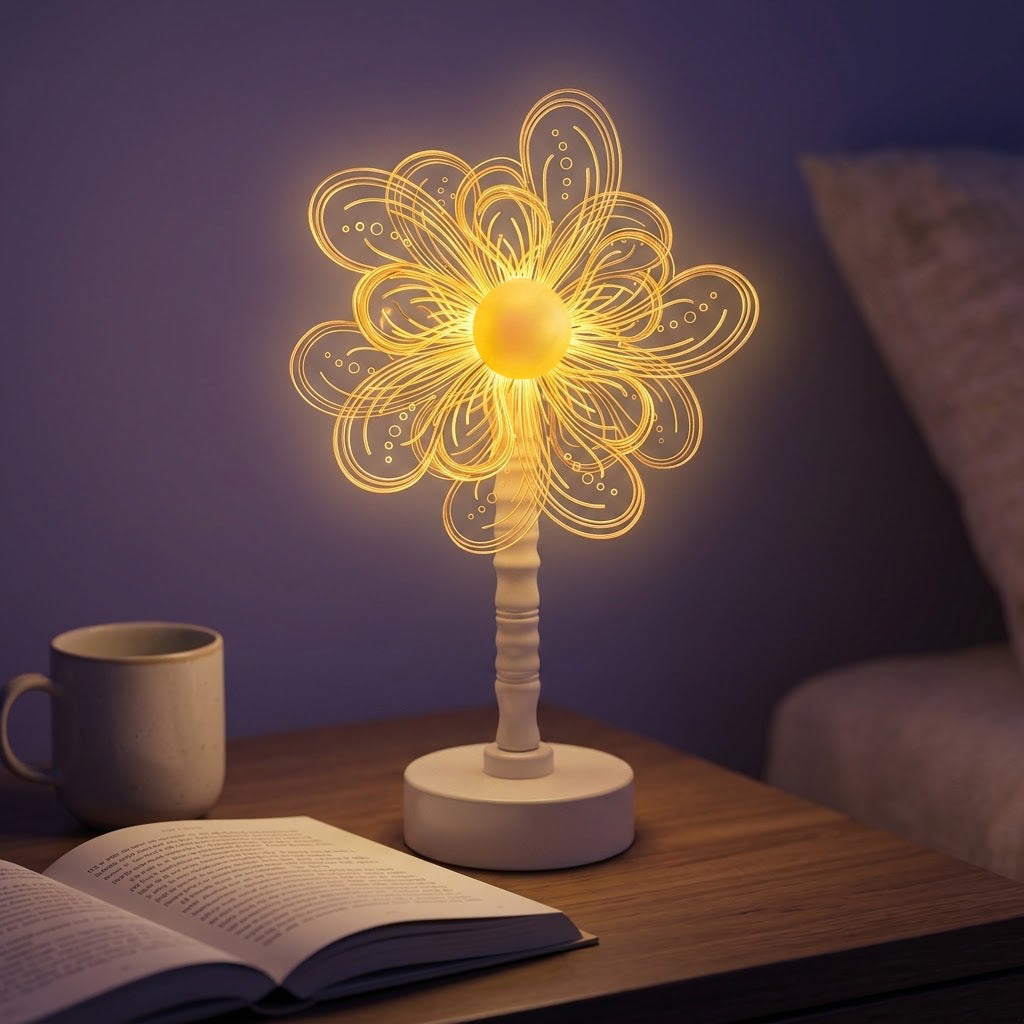 Mandala LED Three-Dimensional Illusion Night Light Table Lamp with Acrylic Flower Panel | Kelmera