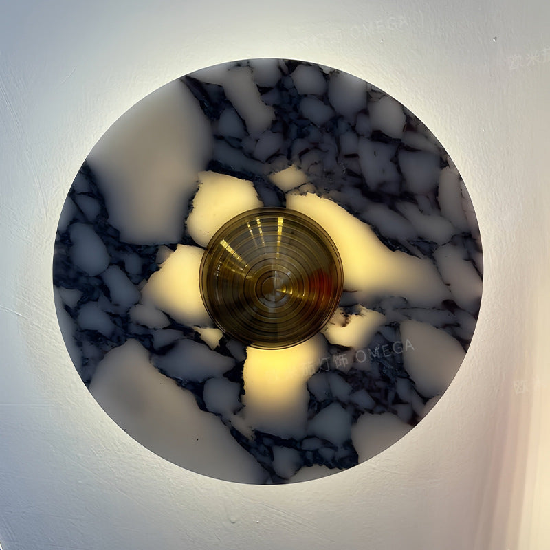 Marble Pattern Background Illuminating Circular Wall Lamp Pair | Kelmera