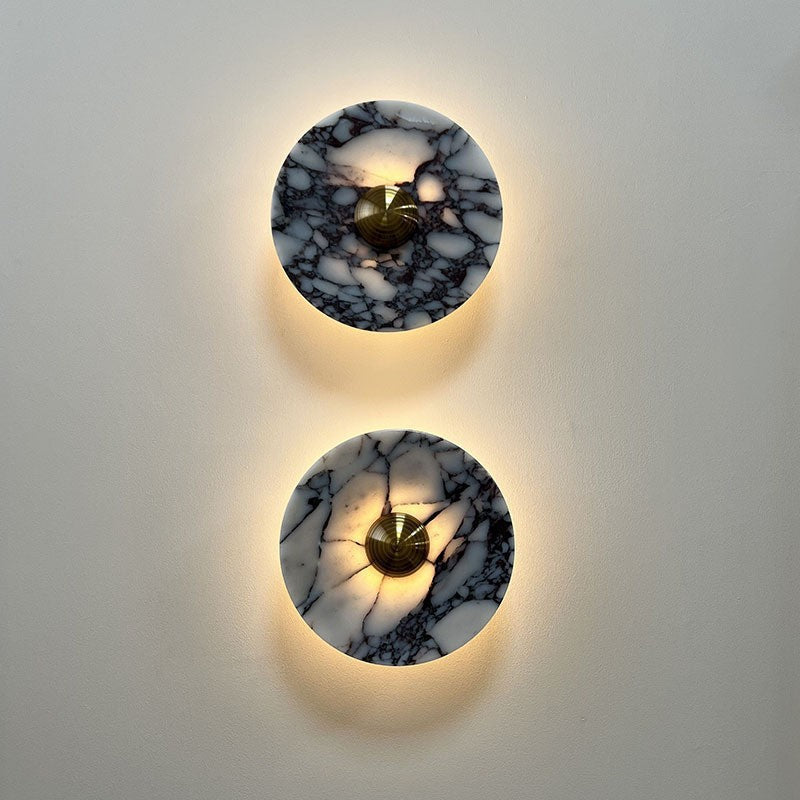 Marble Pattern Background Illuminating Circular Wall Lamp Pair | Kelmera