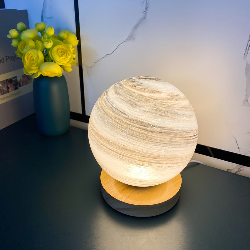 Marbled Orb Table Lamp with Wooden Base | Kelmera