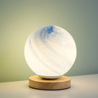 Marbled Orb Table Lamp with Wooden Base | Kelmera