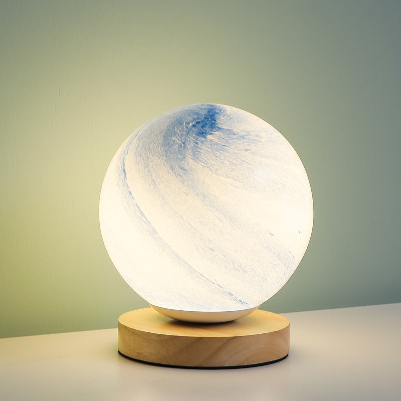Marbled Orb Table Lamp with Wooden Base | Kelmera