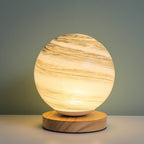 Marbled Orb Table Lamp with Wooden Base | Kelmera