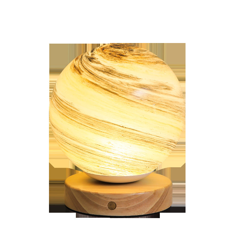 Marbled Orb Table Lamp with Wooden Base | Kelmera